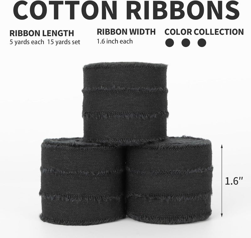 Keypan Black Ribbon 1-1/2" x 15Yd Handmade Fringe Cotton Ribbons for Wedding Invitations, Bridal Bouquets Wrapping, Bow Making DIY Crafts Home Decor for Halloween - Image 2